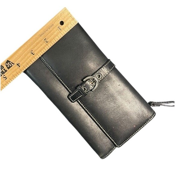 Vintage Y2K Coach Black Leather Tri-Fold Wallet Silver Buckle Leather Monogram - Picture 8 of 11